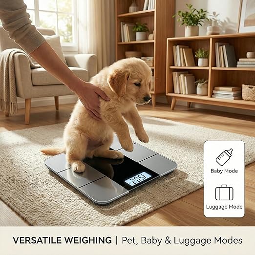 Smart Body Scale - Bluetooth Bathroom Scale with 18 Body Metrics &amp Trend Tracking Thickened I-Beam Design Large Tempered Glass 400 lbs Capacity (Charcoal Grey)