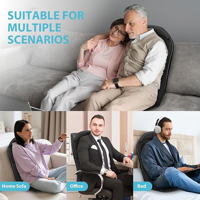 Back Massager Chair Pad Back Massager with Heat 5 Vibration Modes &amp 2 Heat Levels Massage Seat Cushion Electric Massage Pad for Back Pain Relief Christmas Gifts for Dad Men Mom Women