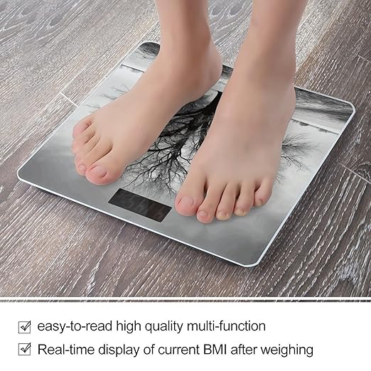 Black and White Tree Weight Scale Large Bathroom Scales Digital Weight with Bright LED Display Non Slip Automatic Weighing Scale Fashion Weighing Machine for Body