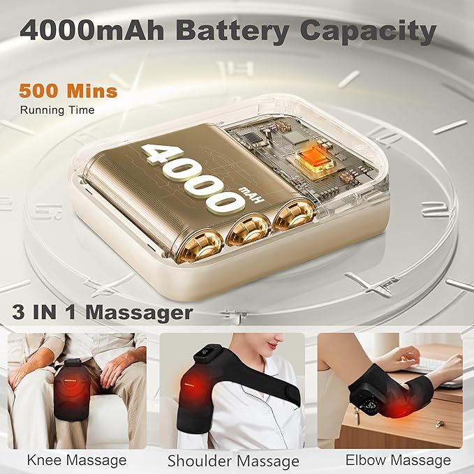 KingPavonini Cordless Knee Massager for Pain Relief Newly 4 Motors Vibration 5 Heat Levels 6 Massage Modes Knee Heating Pad for Knee Pain Heated Knee Massager Brace for Mom Dad (Black 1.0)