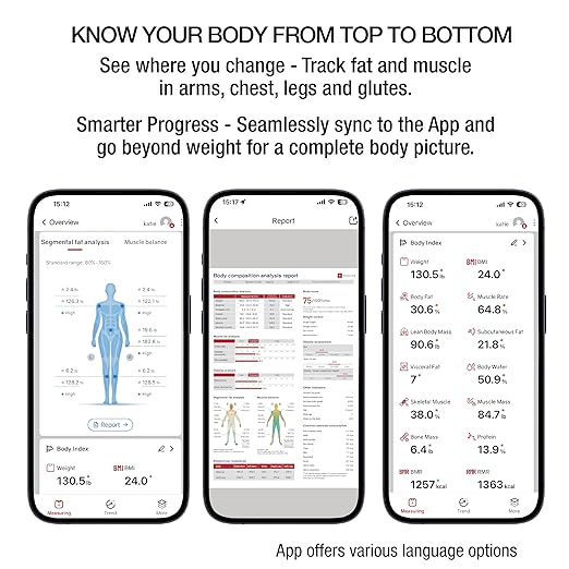 Taylor Smart Total Body Composition Scale with Precision Hub App Retractable Handle 11.8 x 11.8 Glass Platform Vanishing 0.9 LED Display 440 lb Capacity 8 Contact Points Black