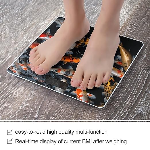 Japan Fancy Koi Carp Fishes Scale for Body Weight Accurate Digital Bathroom Scale Toughened Glass High Precision Scales Smart Weight Scales with Large LCD Backlight Display Weighing Machine