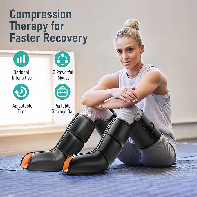 QUINEAR Leg Massager with Compression 3-in-1 Foot Calf &amp Thigh Massager and Compression Therapy with Timer Leg Massage Boots for Athletes