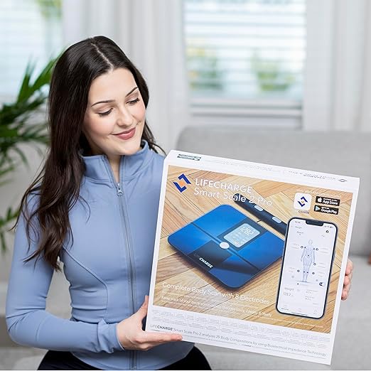 LifeCHARGE 8 Electrode Smart Body Fat Scale 2 PRO Scales for Body Weight and Fat. Large Display BMI Digital Weight Scale Full Body 29 Composition Analyzer with Report Accurate Bathroom Scale