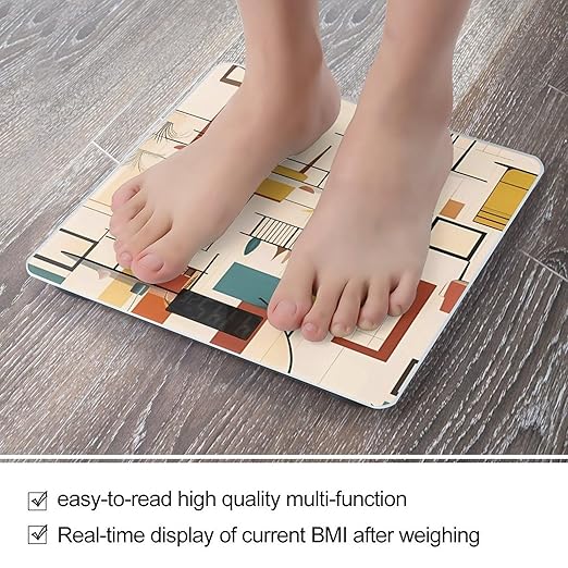 Mid Century Modern Scale for Body Weight High Precision Digital Weight Scales with LCD Display Anti-Slip Sturdy Slim Tempered Glass Bathroom Scale for Home Use