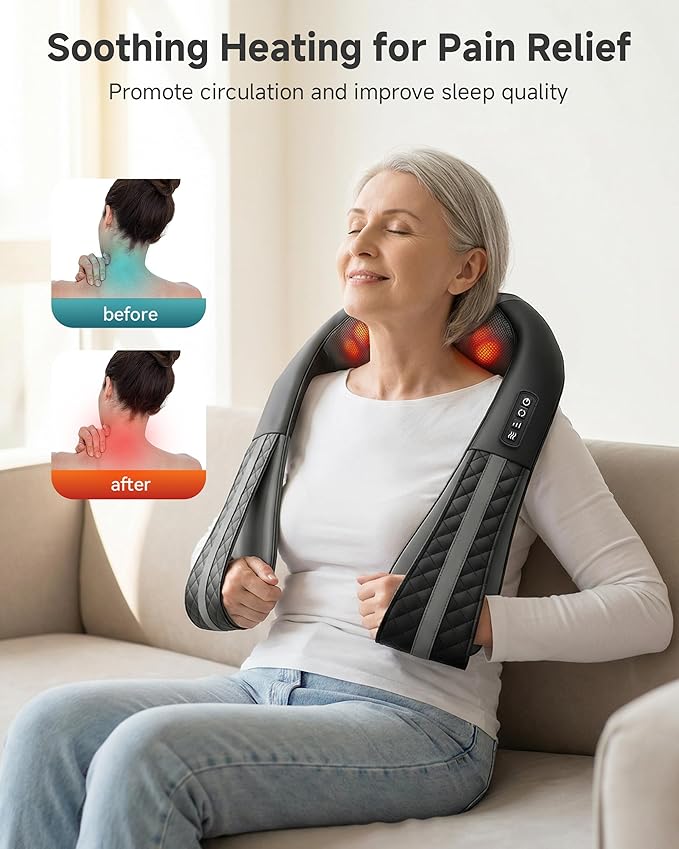 Snailax Cordless Neck Massager with Heat Rechargeable Shiatsu Neck Back Massager for Pain Relief Deep Tissue 4D Knead Shoulder Massager Pillow Gifts/Presents for Mom Dad Black