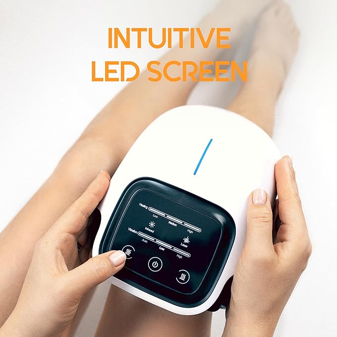 Careella Advanced Wireless Knee Massager – Heated &amp Rechargeable Pad with Smart Vibration Cordless Comfort Device &amp Gentle Light for Knees &amp Joints - XL Size Adjustable Brace - Portable R