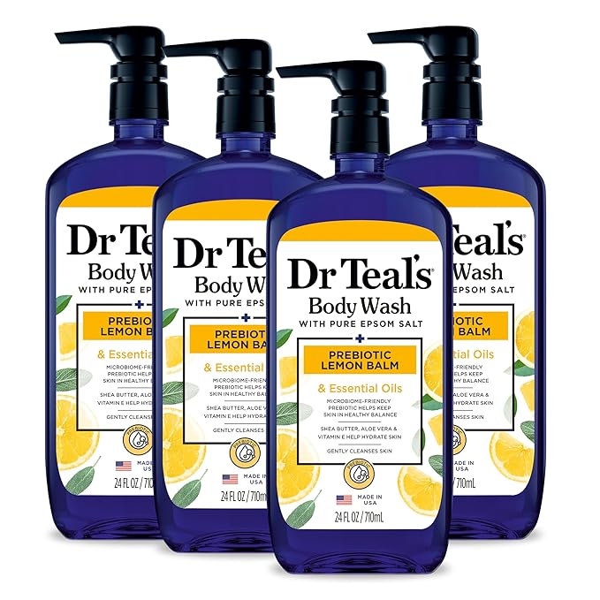 Dr Teal's Body Wash with Pure Epsom Salt with Prebiotic Lemon Balm &amp Sage 24 fl oz (Pack of 4)