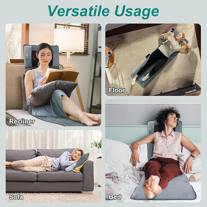 Full Body Massage Mat with Heat 10 Vibration Nodes Massage Chair Pad with 3 Heating Levels Anti-Slip Bottom Relaxation Seat Back Massager with Head Neck Pillow for Home Office