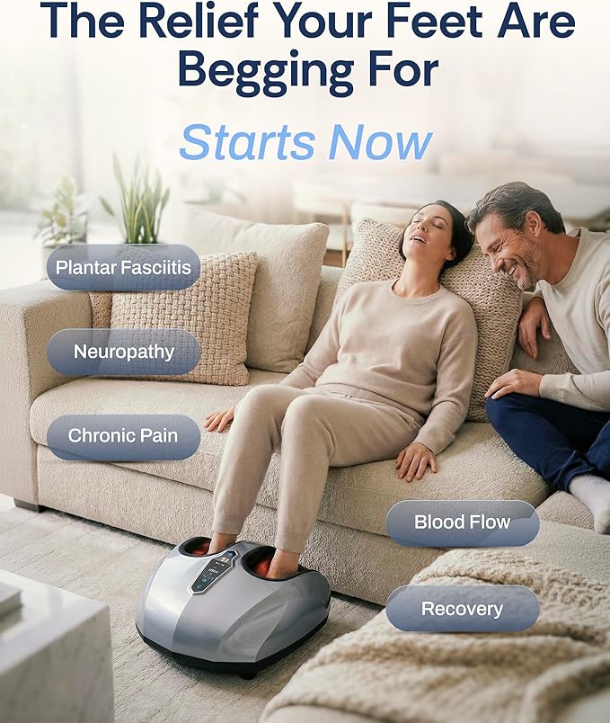 MIKO Foot Massager Machine with Deep-Kneading Compression Shiatsu and Heat for Plantar Fasciitis Neuropathy - Fits up to Men Size 12