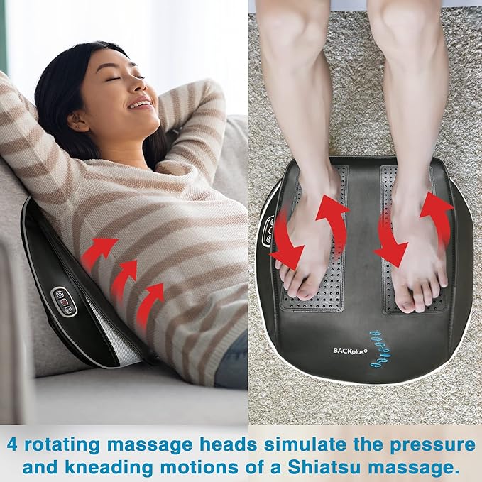 Shiatsu Massage Pad with Heat - Deep Kneading Back &amp Neck Massager Cushion for Pain Relief - Transform Any Chair into a Personal Massage Therapist