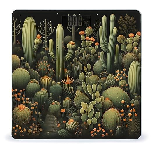 Green Cactus Weight Scale Large Bathroom Scales Digital Weight with Bright LED Display Non Slip Automatic Weighing Scale Fashion Weighing Machine for Body