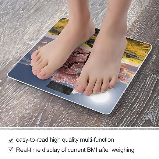 Digital Bathroom Scale for Body Weight Scale with Bright LCD Display High Accuracy Step-On Technology Auto On/Off Flower and Tree Digital Scales 400 Lbs /180kg