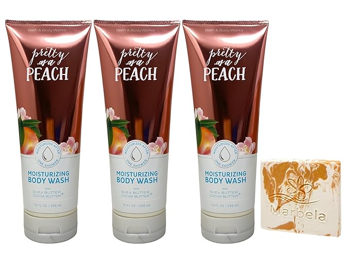 Bath &amp Body Works Pretty As a Peach 3 Moisturizing Body Washes with a Peach Gardenia Sample Soap