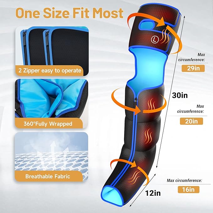 Leg Massager for Circulation and Pain Relief Air Compression Massager with 3 Level Heat 6 Modes 3 Intensities
