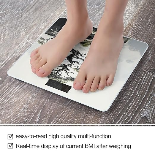Pine on Mountain Slope Scale for Body Weight Highly Accurate Digital Bathroom Scale Sturdy Tempered Glass Weighing Scales with LCD Display Fashion Body Fat Smart Scales 400lb