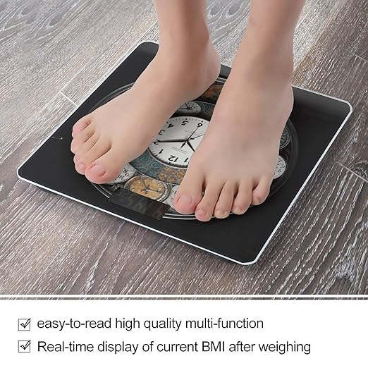 Clock Art Scale for Body Weight Safe Rounded Corners Tempered Glass Digital Bathroom Scale LED Display 400lb Capacity Weight Scales with High Precision Sensors