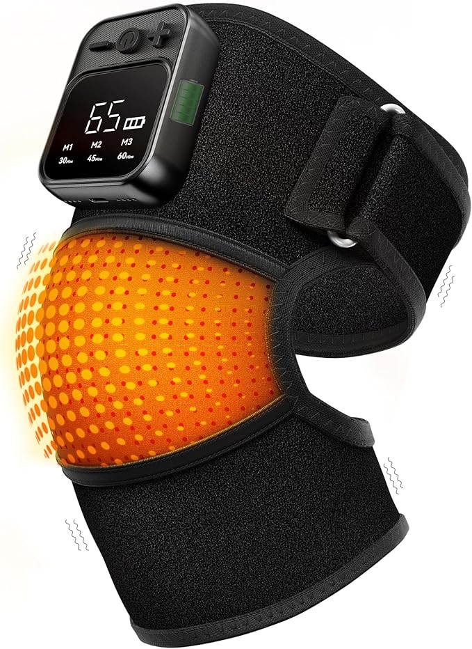 Knee Massager with Heat for Pain Relief V5.0[2026 Upgraded] - Electric Cordless Heated Knee Brace with 6 Heat Levels and 3 Vibration Massage Mode Gifts for Men Women (Black 1-Pack)