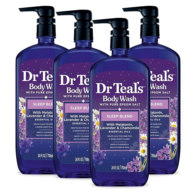 Dr Teal's Body Wash &amp Sleep Spray Bundle with Melatonin Lavender &amp Chamomile - Pack of 4 24 fl oz &amp Pack of 3 6 fl oz