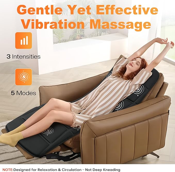 CILI Massage Mat Full BodyMassager Chair Pad10 Vibration Motors &amp 5 Massage ModesBack Massager for BedMassage Mattress Pad for BackHeating Pad with Auto Shut Off