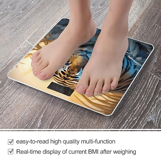 African Wildlife Tiger Bathroom Scale Large LCD Backlight Display Digital Scale Rounded Corners Body Scales Automatic Power On/Off Bathroom Scales for Home Bedrooms