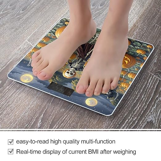 Skeleton Ball Pumpkin Field Scale for Body Weight Highly Accurate Digital Bathroom Body Scale Digital Bathroom Scales for People Anti-Slip Large LCD Display Smart Scales