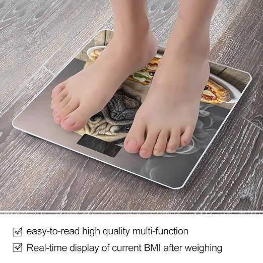 Pug Pizza Scale for Body Weight Digital Bathroom Scale Toughened Glass High Precision Scales for Body Weight with Large LCD Backlight Display Weight Scales
