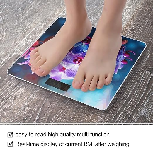 Colorful Orchids Flower Weight Scale for Body Weight Digital Bathroom Scale High Capacity Accurate Digital Weighing Scales and Easy-to-Read on Backlit LCD Display Scales