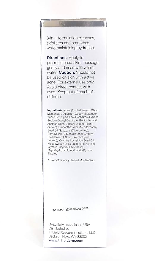 Trilipiderm Hydrating Exfoliant Cleanser – 3-in-1 Face Cleanser Scrub &amp Hydrator Fragrance-Free Daily Facial Cleanser Travel Size 3 Ounce Tube