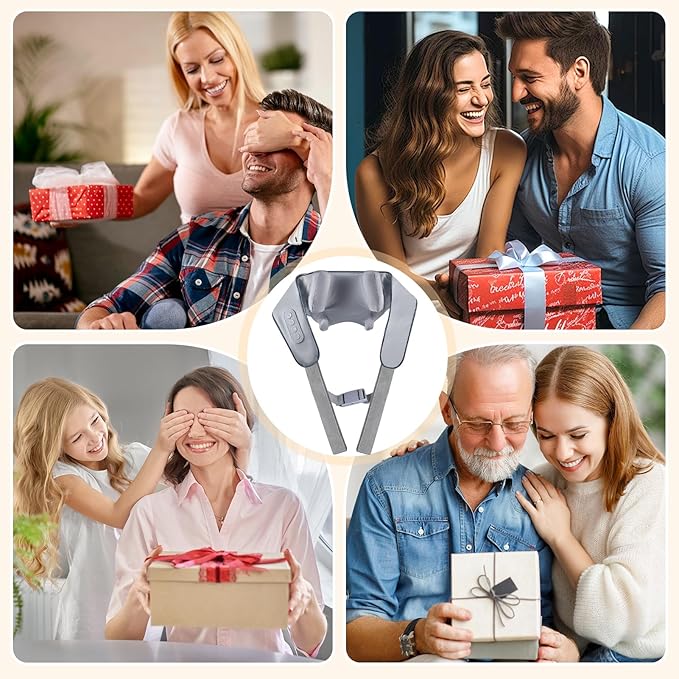4D Wireless Deep Tissue Kneading Neck Massager with Heating Function Shiatsu and Shoulder Massage PillowBack and Leg Pain Relief Body Muscle Pain Relief Perfect Gifts for Men Women. (Grey)