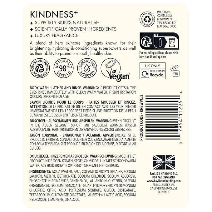 Baylis &amp Harding Kindness + Vitamin C &amp Niacinamide Orange &amp Mango Fragrance 16.9 fl. oz Cleanse &amp Glow Body Wash (Pack of 3) - Biodegradable Formula - Vegan Friendly