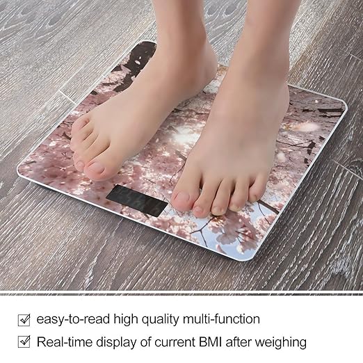 Cherry Blossoms Pink Weight ScaleClear LED Display Bathroom Digital Weighing ScaleTempered Glass Digital Bathroom Scale for Body Weight Capacity Up to 400 Lbs