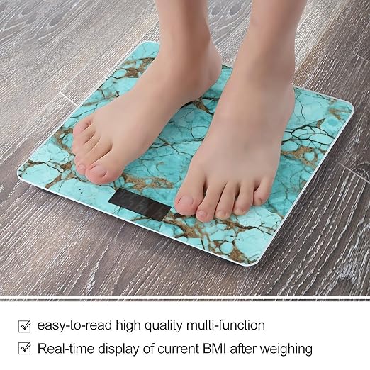 Digital Bathroom Scale for Body Weight Scale with Bright LCD Display High Accuracy Step-On Technology Auto On/Off Turquoise Marble Digital Scales 400 Lbs /180kg