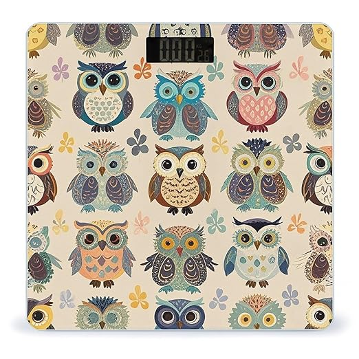 Color Owl Pattern Scale for Body Weight Accurate Digital Bathroom Scale Toughened Glass High Precision Scales Smart Weight Scales with Large LCD Backlight Display Weighing Machine