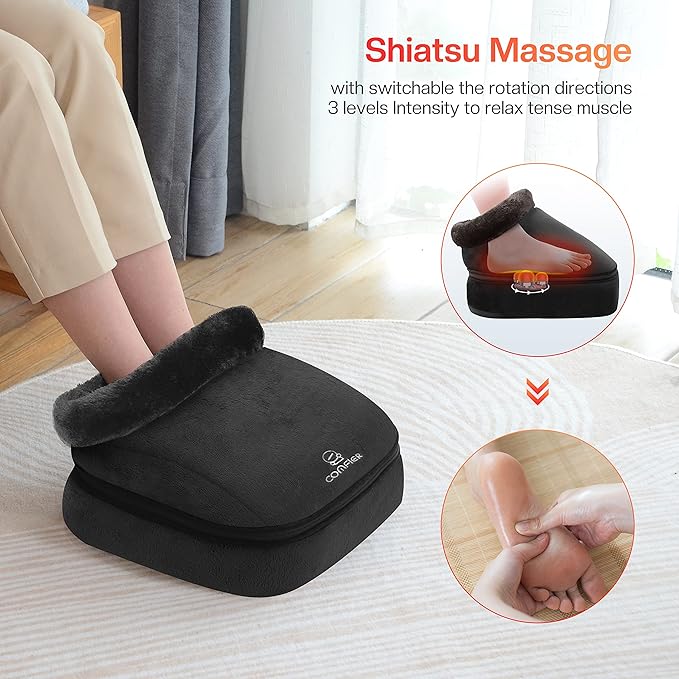COMFIER Foot Massager with Heat Electric Foot Warmer Shiatsu Feet Massager Machine for Plantar FasciitisNeuropathy 2-in-1 Foot &amp Back Massager Foot Heater for WomenMen