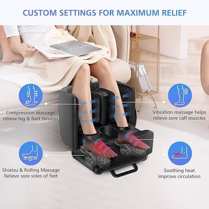 COMFIER 2 in 1 Foot Massager Machine Shiatsu Foot and Calf Massager with HeatKneadingVibrationCompression Massagers for FeetAnkleLegTired Muscles &amp Plantar FasciitisGift for Men Women