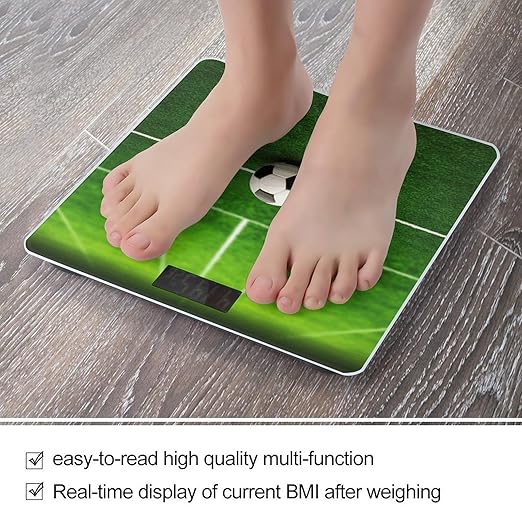 Green Grass Field Soccer Playground The Ball Scale for Body Weight High Precision Digital Weight Scales with LCD Display Anti-Slip Sturdy Slim Tempered Glass Bathroom Scale for Home Use