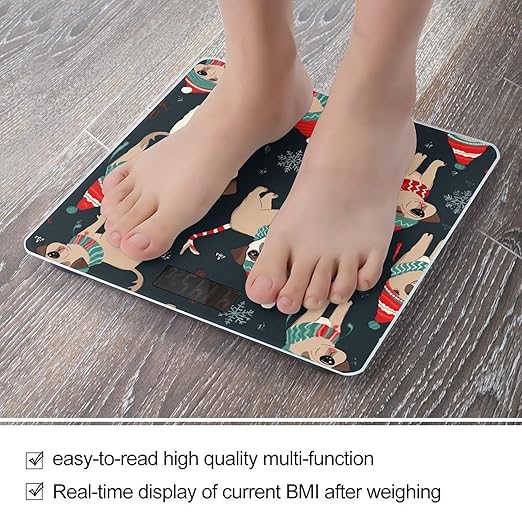 Merry Christmas Dog Scale for Body Weight High Precision Digital Weight Scales with LCD Display Anti-Slip Sturdy Slim Tempered Glass Bathroom Scale for Home Use