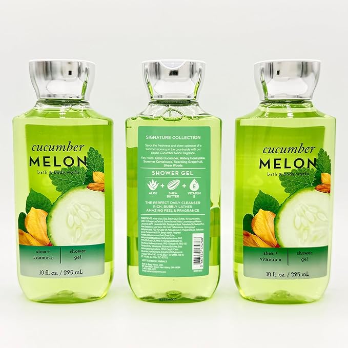 Cucumber Melon 3-Piece Bath and Body Bundle | Set of Three Shower Gels 10oz Each