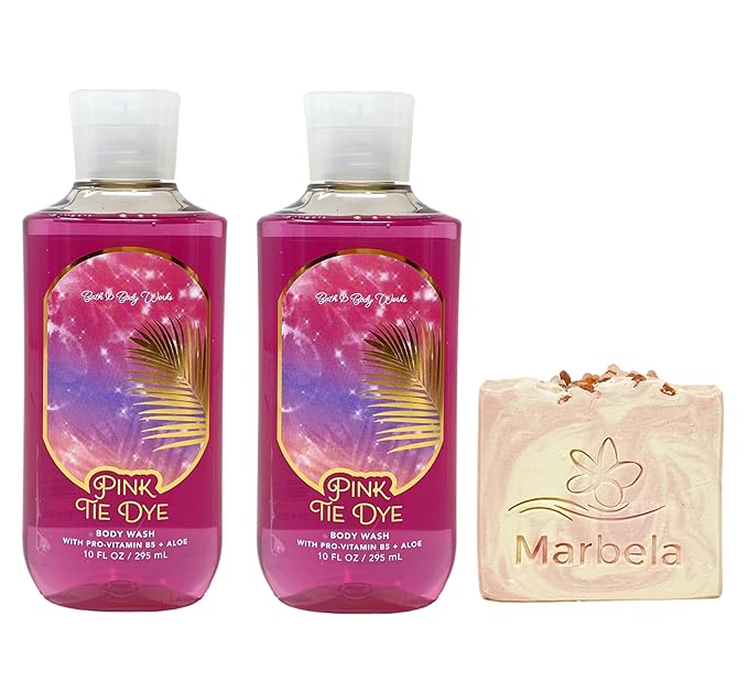 Bath &amp Body Works Pink Tie Dye 2 Pack Body Wash Bundle with a Himalayan Salts Springs Bar Soap