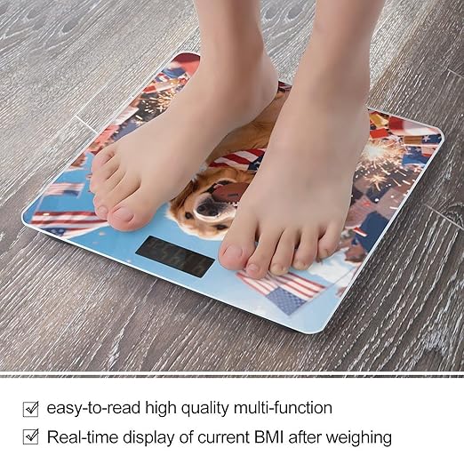 Patriotic Dogs Weight Scale Cute Bathroom Scale for Body Highly Accurate Digital Weighing Machine for People Compact LCD Display Scales with Sturdy Toughened Glass Scales