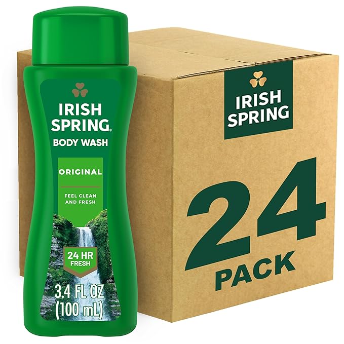 Irish Spring Men's Body Wash Shower Gel Original Clean Travel Size Body Wash 3.40 Fl Oz (Pack of 24)