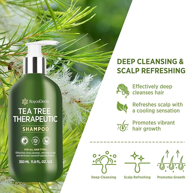 Roycederm Tea Tree Antifungal Care Bundle: Body Wash &amp Shampoo for Skin and Scalp Health