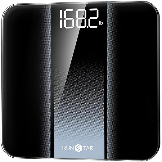 RunStar Digital Bathroom Scale for Body Weight with High Precision Clear LED Backlight Display Accurate Scale with 6mm Tempered Glass 400lb Silver