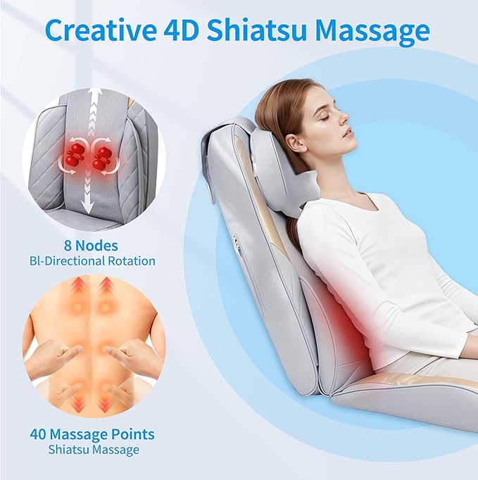Shiatsu Neck and Back Massager with Heat4D Kneading Back Massager for Pain Relief Deep TissueBack Massager for ChairMassage Chair Pad for Full BackGifts for Women Men Parents