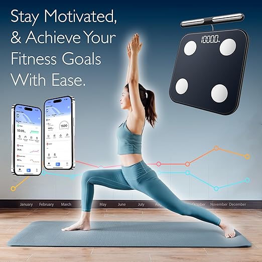The Body Smart Scale: 8-Electrode Digital Scale with 40+ Measurements for Weight Fat BMI Muscle Mass - Full Body Composition 400 lbs Limit 4xAAA Batteries Included