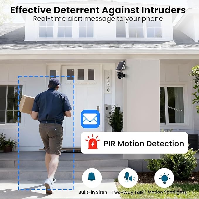 2026 Upgraded 2K Wireless Outdoor Security Cameras with Solar Panels Free Cloud Storage AI Motion Detection Spotlight &amp Siren Alarm 2-Way Talk IP66 Waterproof