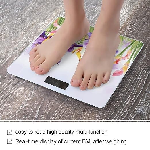 Iris Flower Butterfly Scale for Body Weight High Precision Digital Weight Scales with LCD Display Anti-Slip Sturdy Slim Tempered Glass Bathroom Scale for Home Use