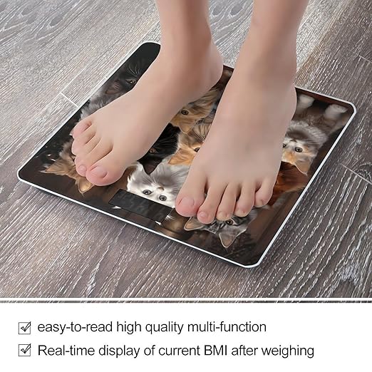 Cat Collection Digital Bathroom Scale for Body Weight Weighing Scale with Backlit LCD Display High Precision Measurements &amp Measures Weight Up to 180kg