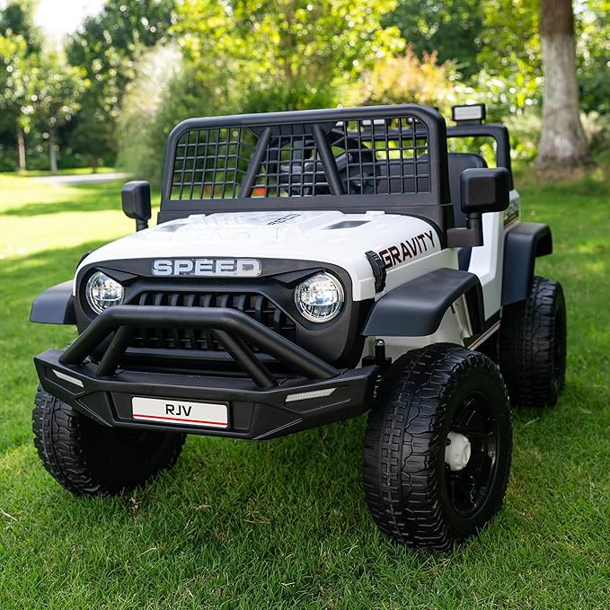 12V 7AH 4WD Kids Ride-On Truck Electric Off-Road Car with Remote &amp Pedal Control LED Lights Music USB Safety Belt 4-Wheel Suspension Adjustable Speeds Outdoor Gift for Boys Girls White